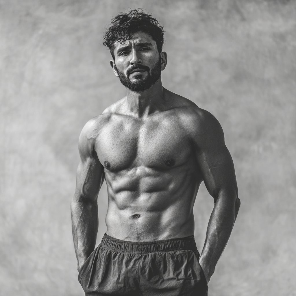 Athletic man showing physical transformation results after completing fitness program with confident posture